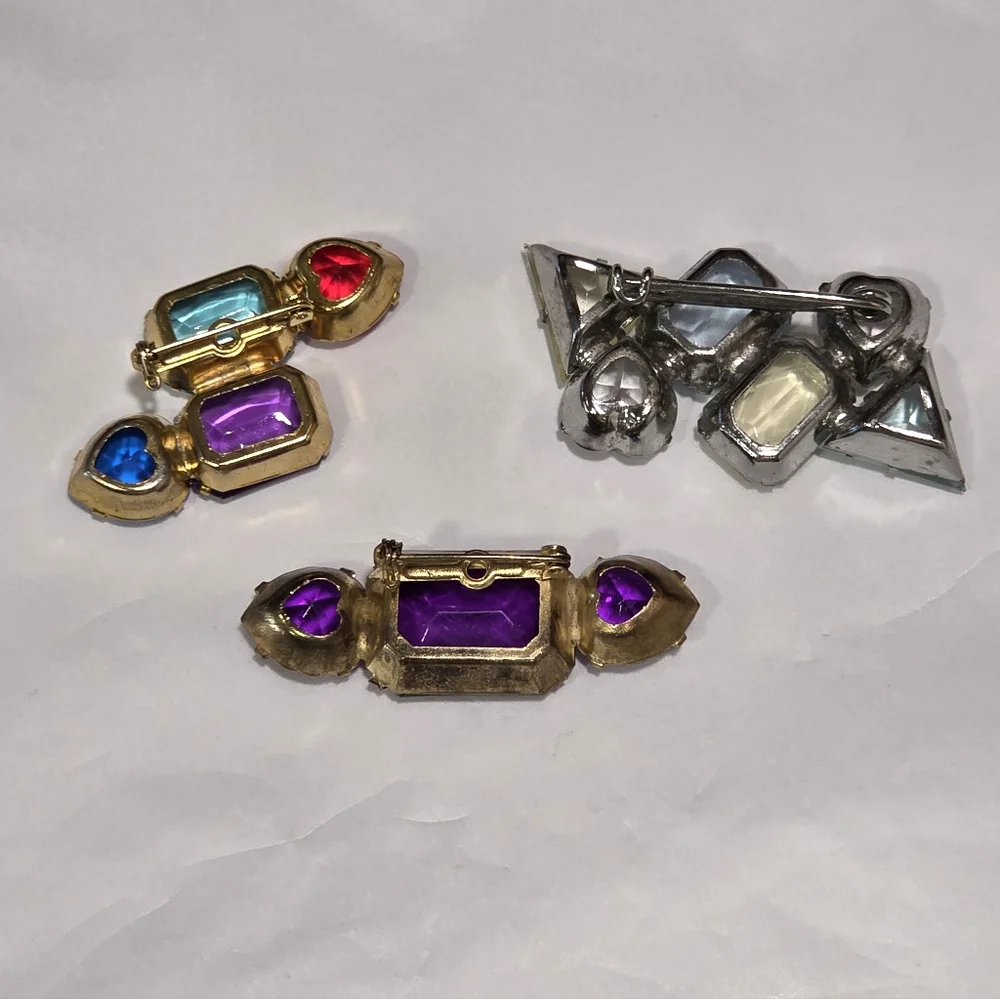 Vintage 80s Lot Of 3 Acrylic Plastic Gem Brooches